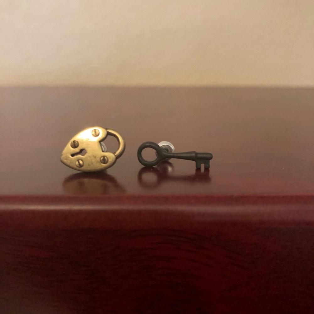 Fossil Lock and Key Post Earrings